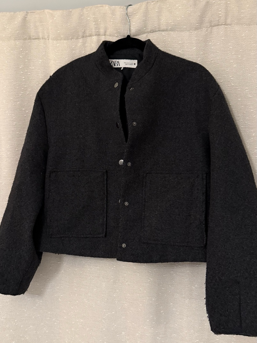 Zara Women’s Black Wool-Blend Bomber Jacket